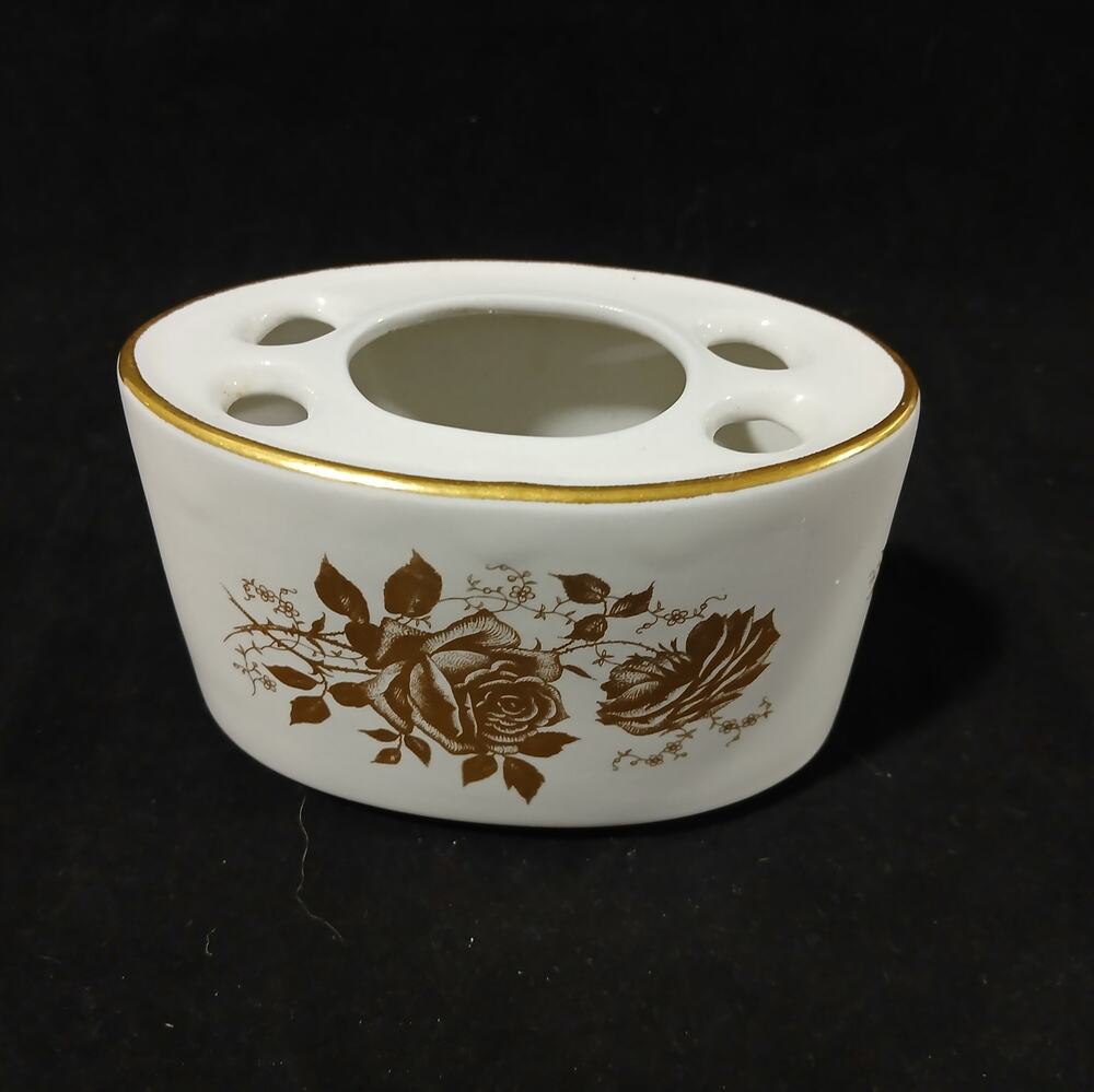 Old Foley James Kent LTD Staffordshire toothbrush holder Eng White Gold floral